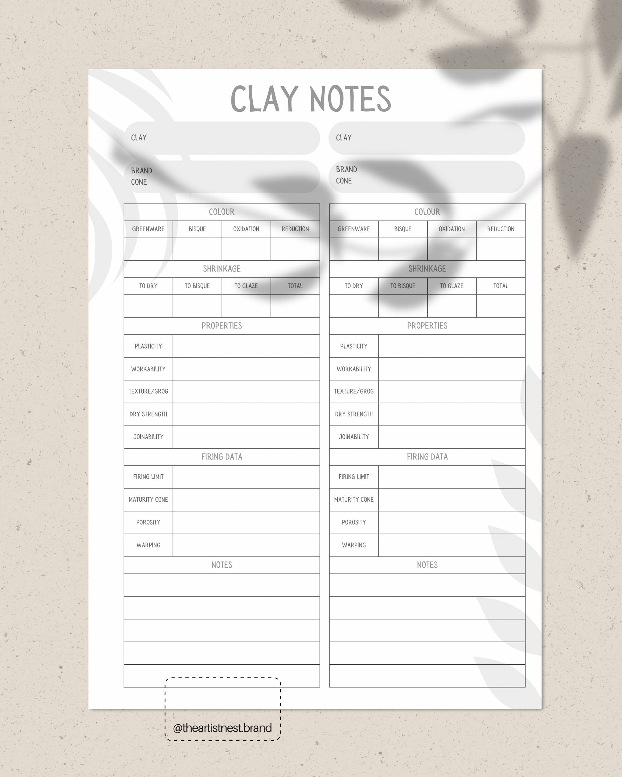 Clay Notes Template - Digital Download