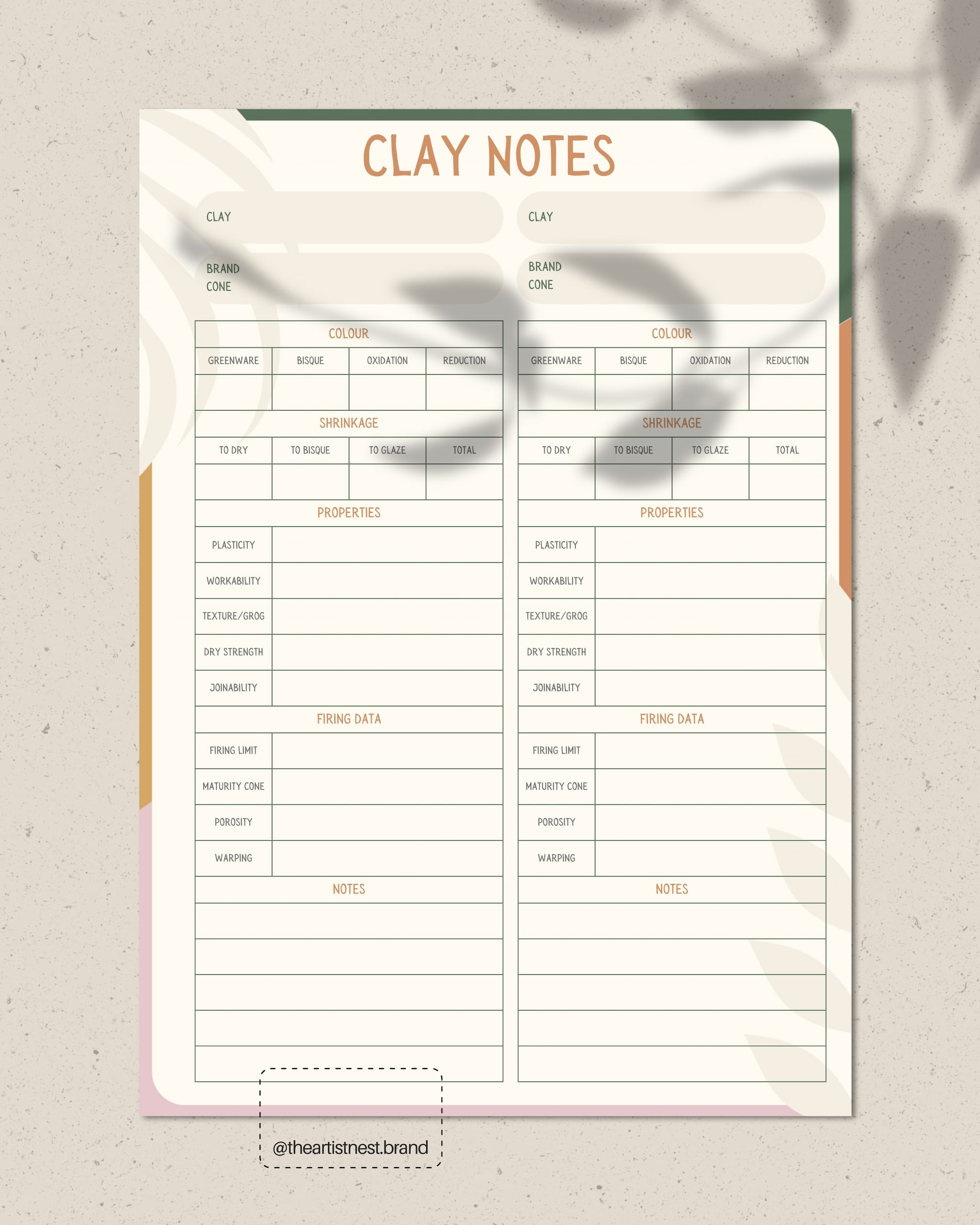 Clay Notes Template - Digital Download