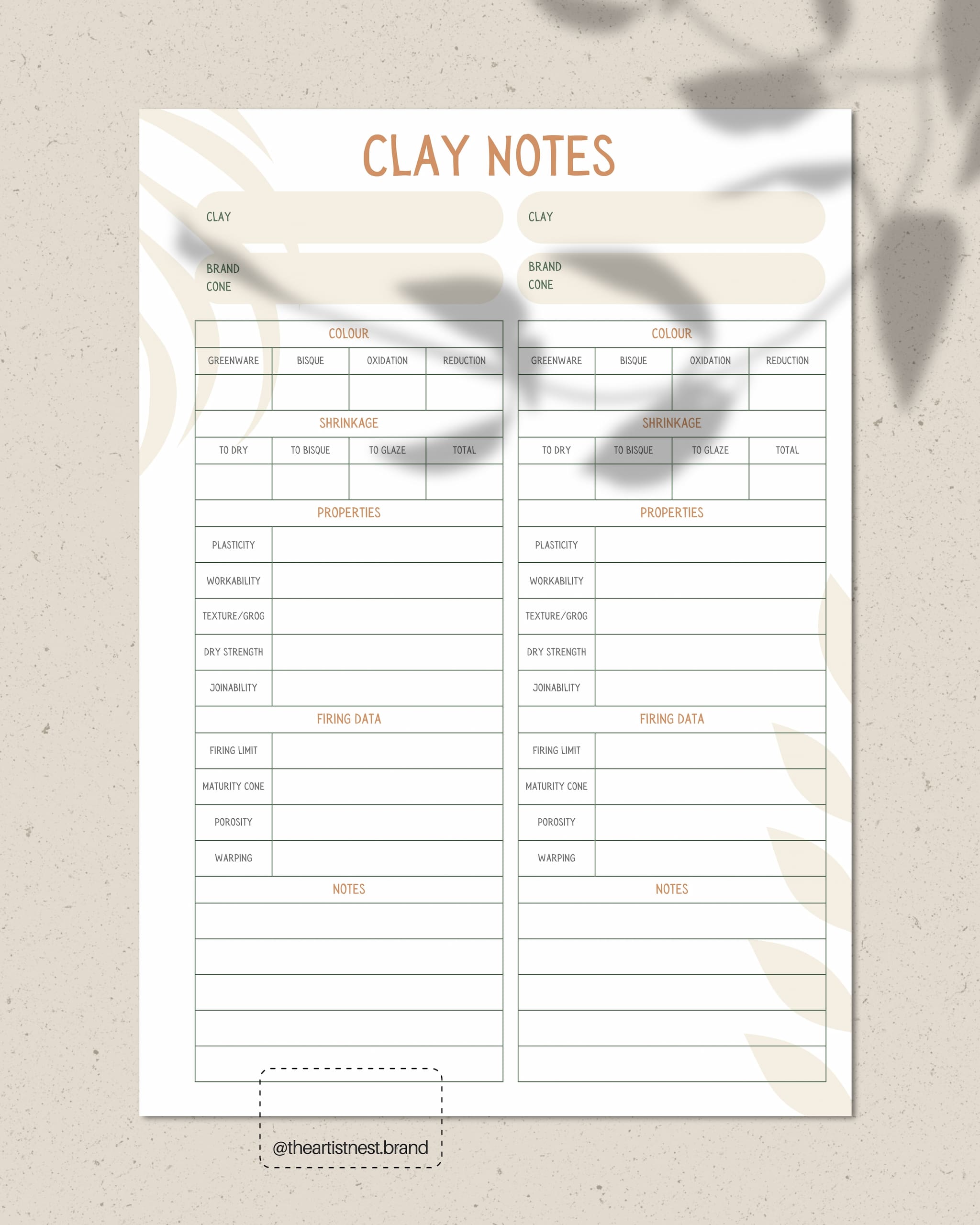 Clay Notes Template - Digital Download