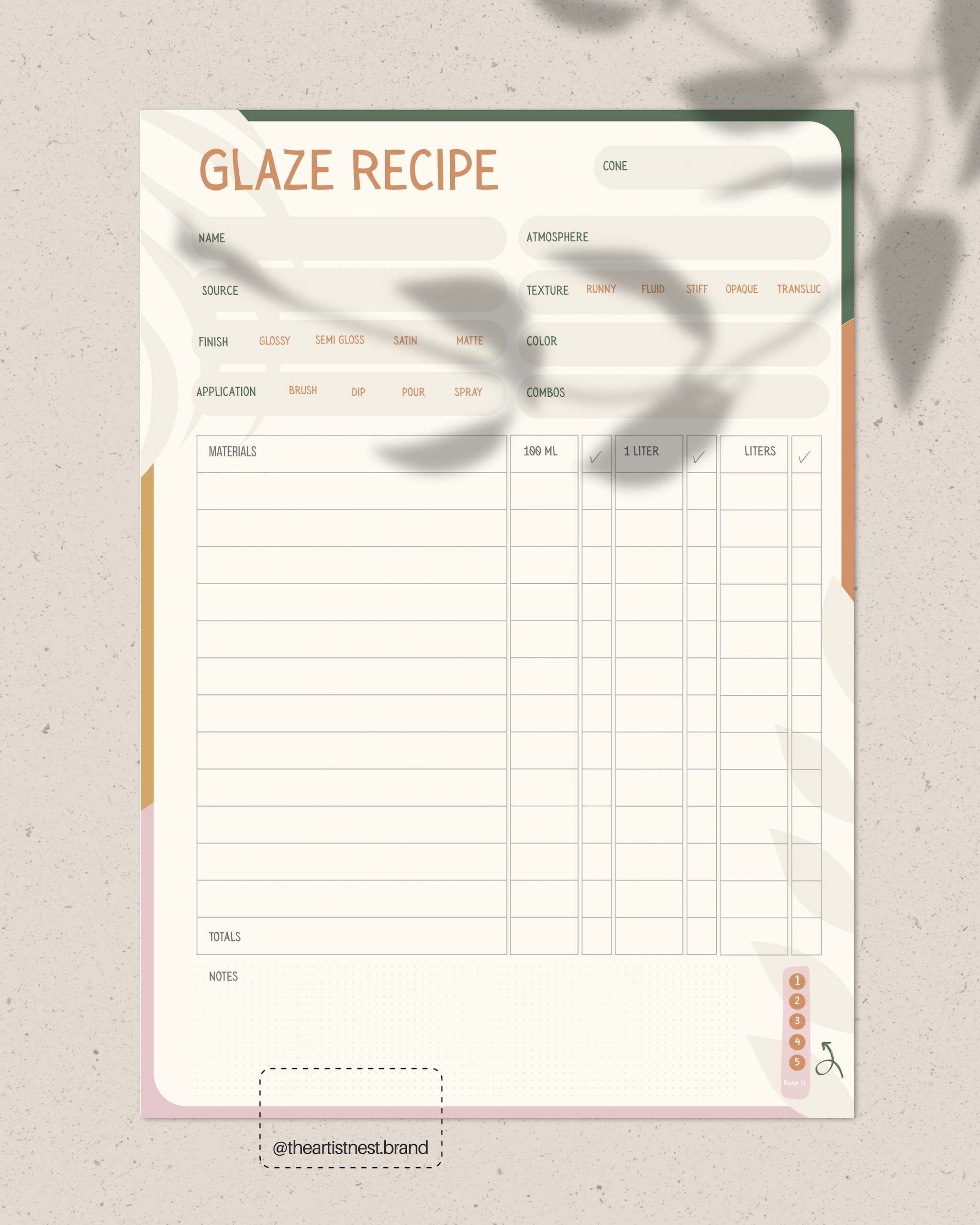Glaze Recipe Template - Digital Download