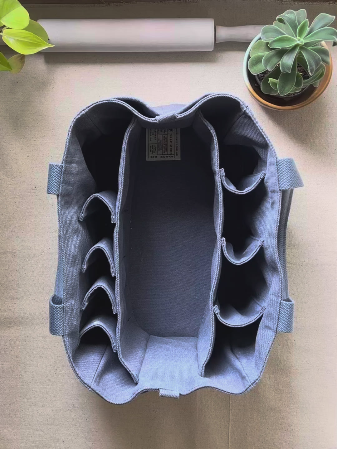 Tool Rack inside The Artist Bag by The Artist Nest, showing perfect fit for travel or classes