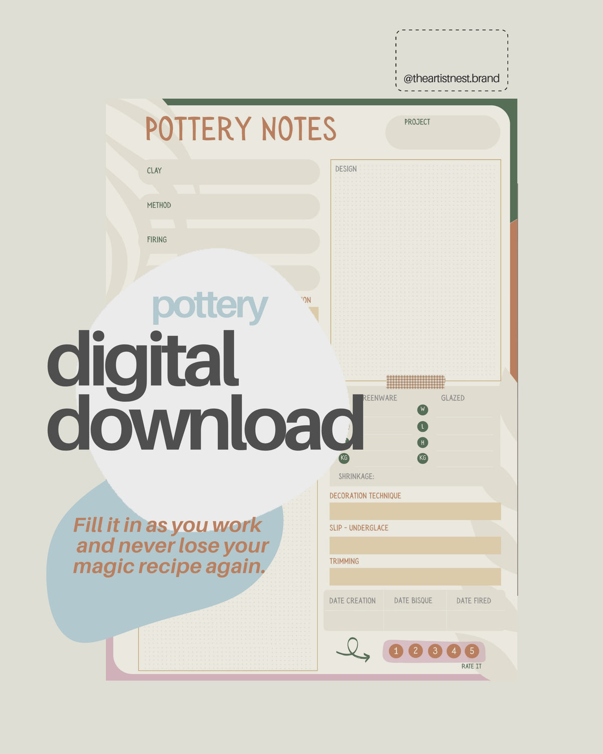 Pottery Notes Template - Digital Download – The Artist Nest