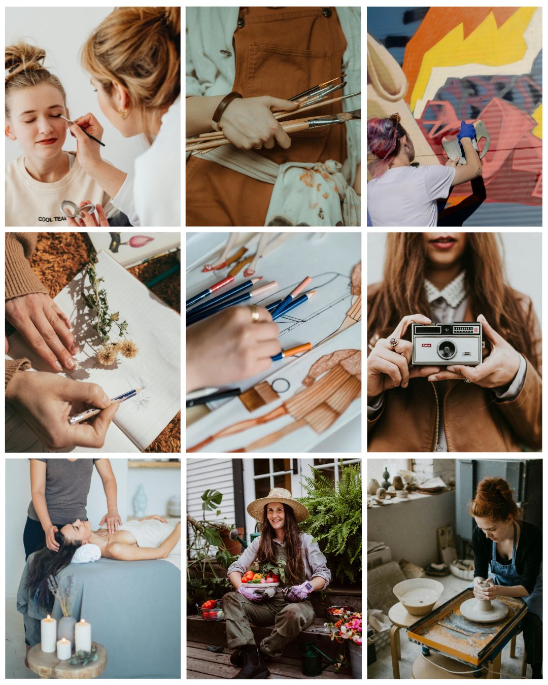 Nine different types of artists and makers in Australia using the Artist Bag including potters, graffiti, massage therapists and illustrators.